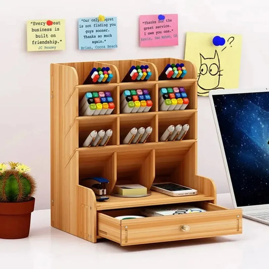 Multifunctional Wooden Pen Organizer