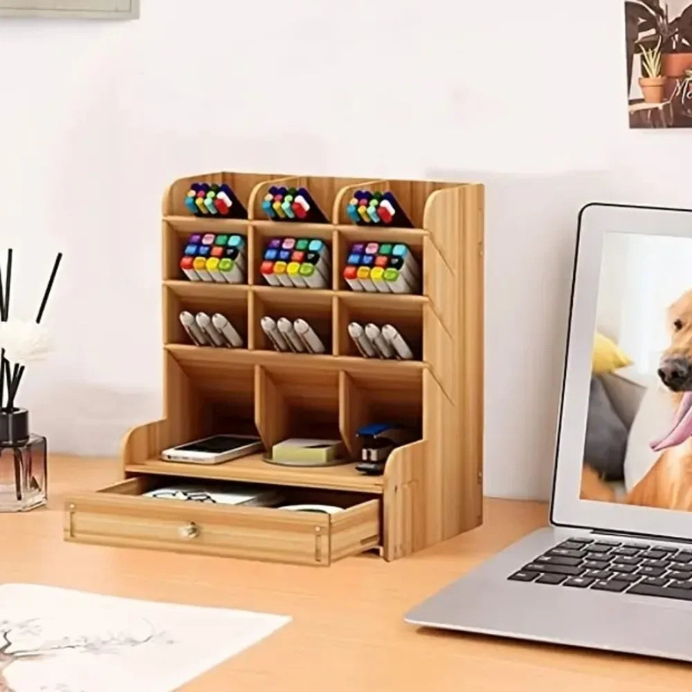 Multifunctional Wooden Pen Organizer