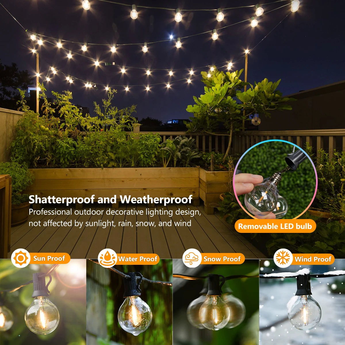 G40 Patio Solar String Lights Outdoor