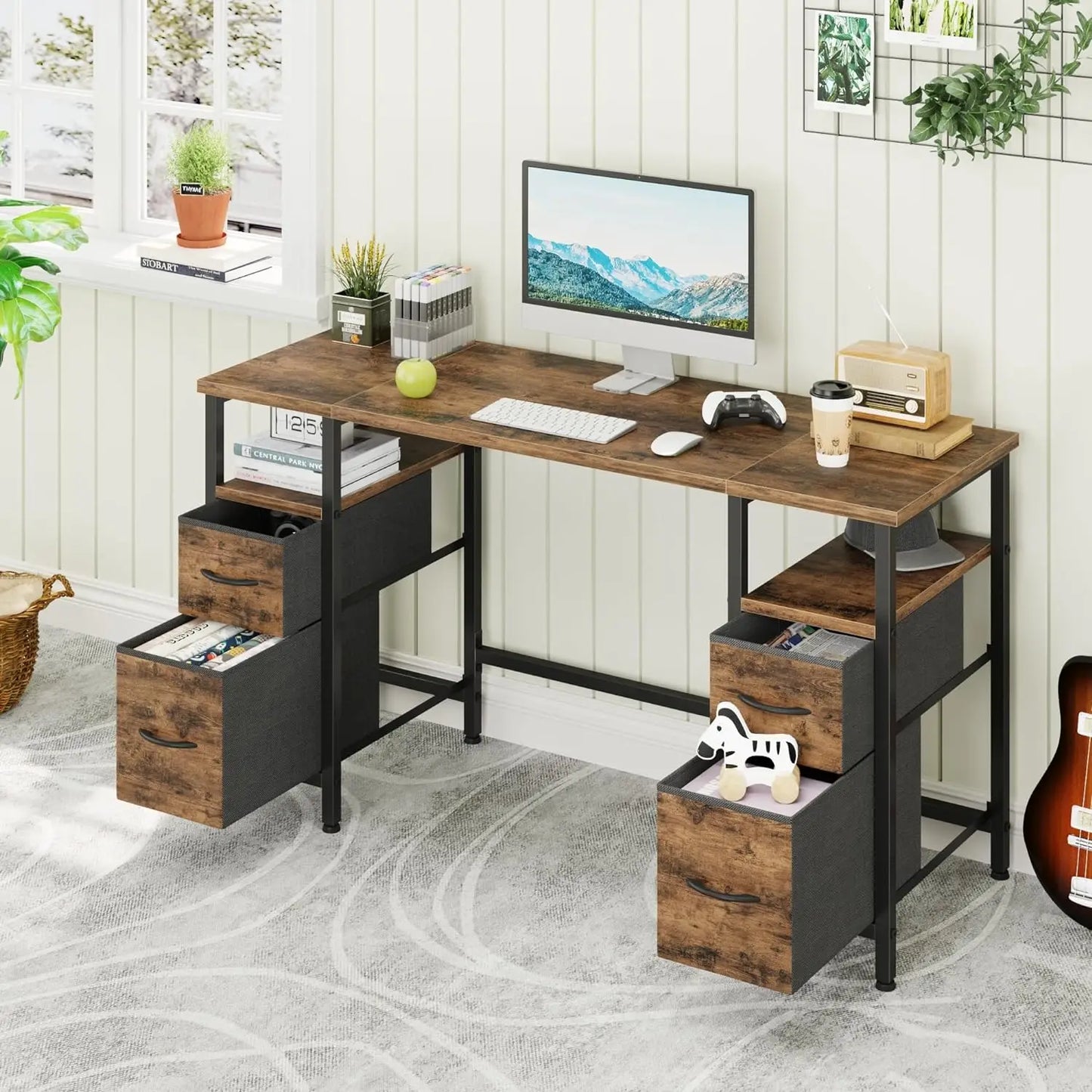 YAOHUOO 55'' Office Desk with File Drawers