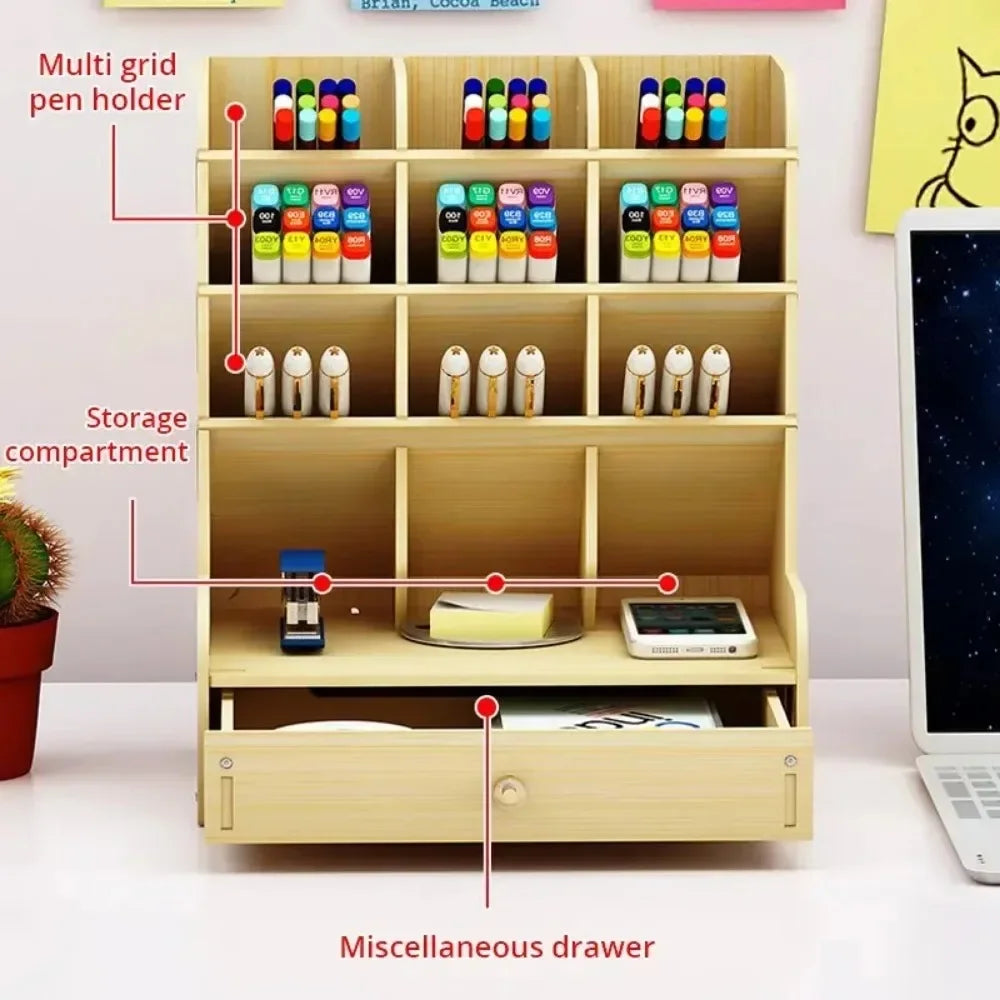 Multifunctional Wooden Pen Organizer