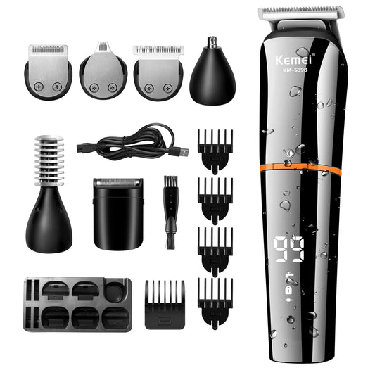 Kemei 11-in-1 Waterproof Men's Grooming Kit – Beard Trimmer, Razor, Hair Clippers & Nose Trimmer