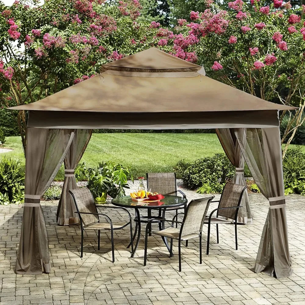 Patio Outdoor Pop Up Gazebo With Mesh Walls (13x13 Brown)