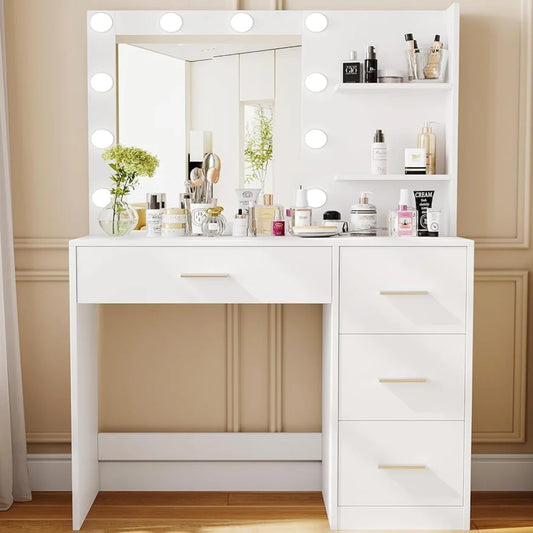 Rovaurx Makeup Vanity Table with Lighted Mirror