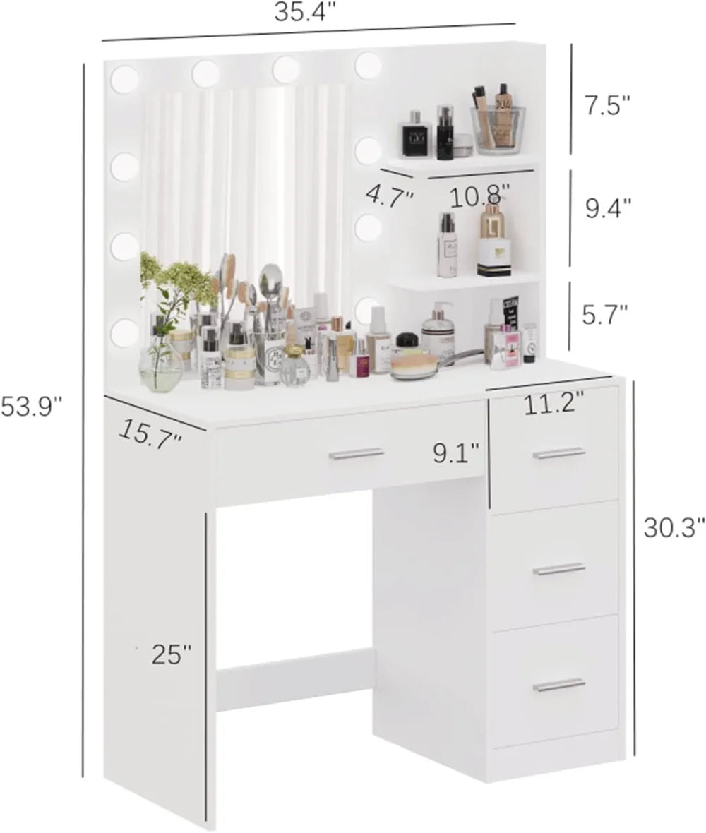 Rovaurx Makeup Vanity Table with Lighted Mirror