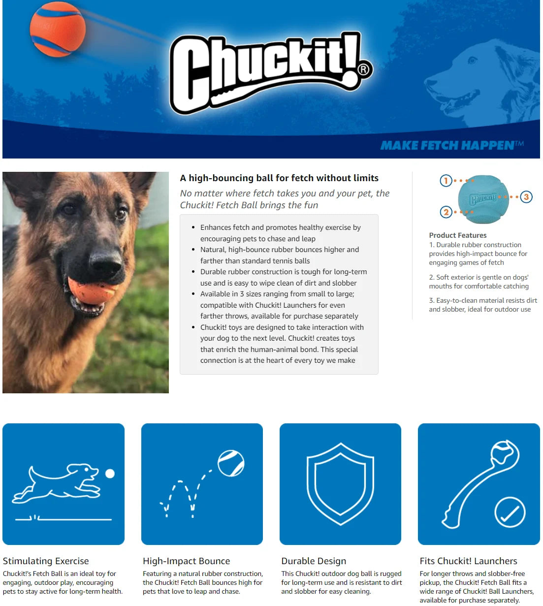 Chuckit! Fetch Ball Dog Toy, Color Varies