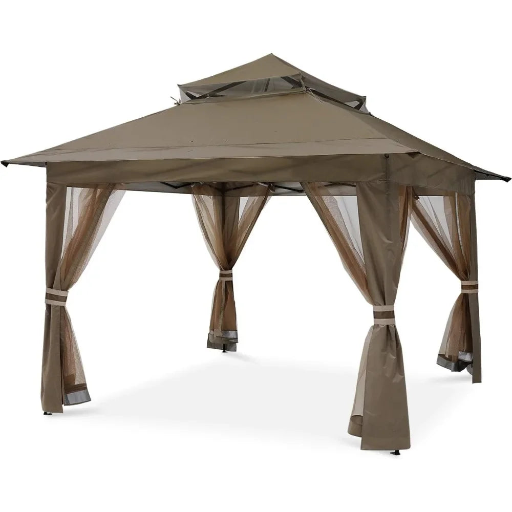 Patio Outdoor Pop Up Gazebo With Mesh Walls (13x13 Brown)