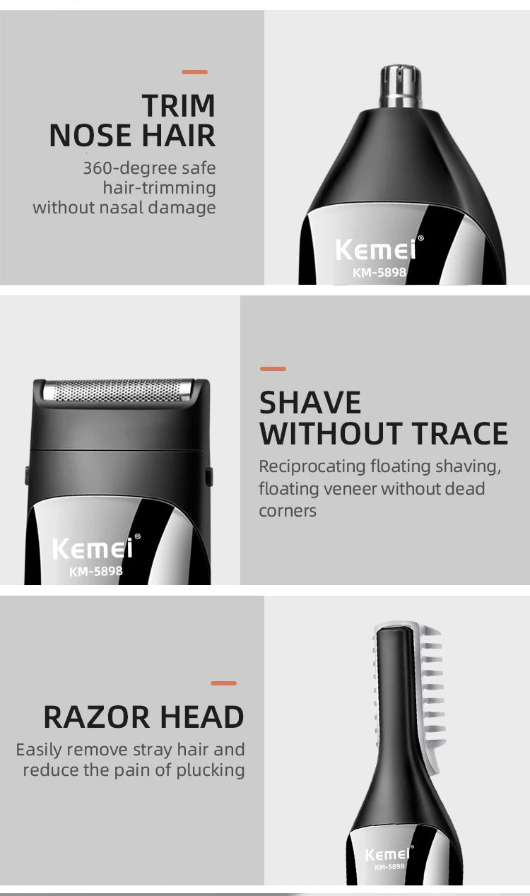 Kemei 11-in-1 Waterproof Men's Grooming Kit – Beard Trimmer, Razor, Hair Clippers & Nose Trimmer