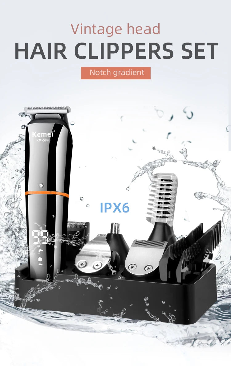 Kemei 11-in-1 Waterproof Men's Grooming Kit – Beard Trimmer, Razor, Hair Clippers & Nose Trimmer