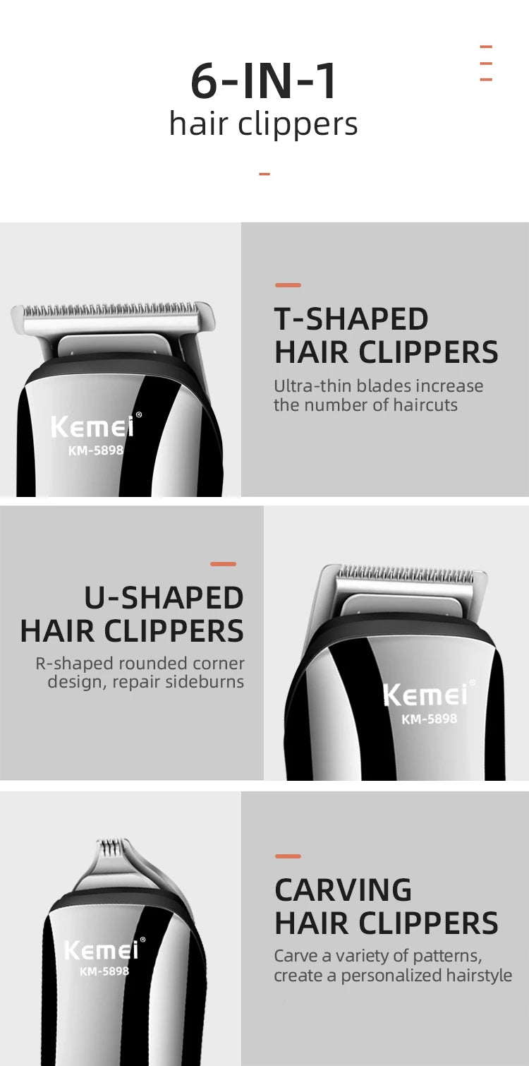 Kemei 11-in-1 Waterproof Men's Grooming Kit – Beard Trimmer, Razor, Hair Clippers & Nose Trimmer