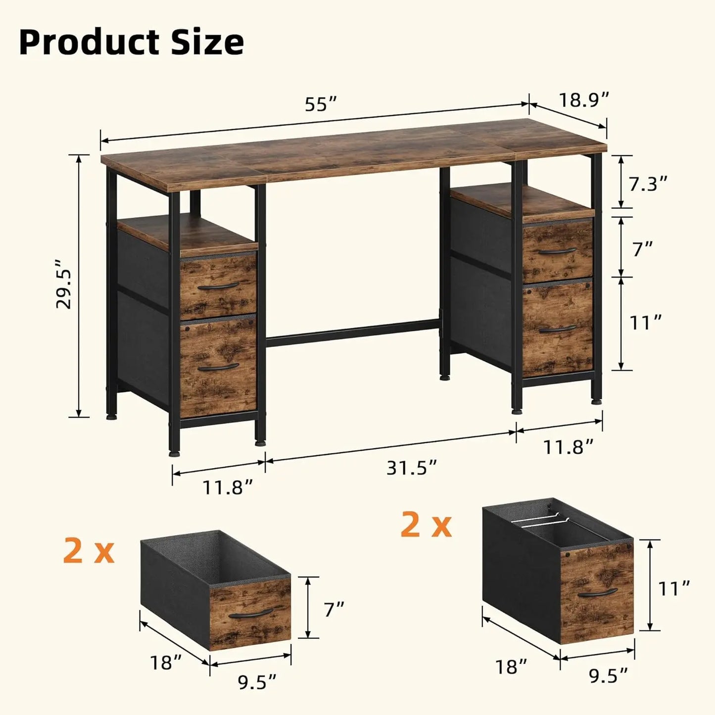 YAOHUOO 55'' Office Desk with File Drawers