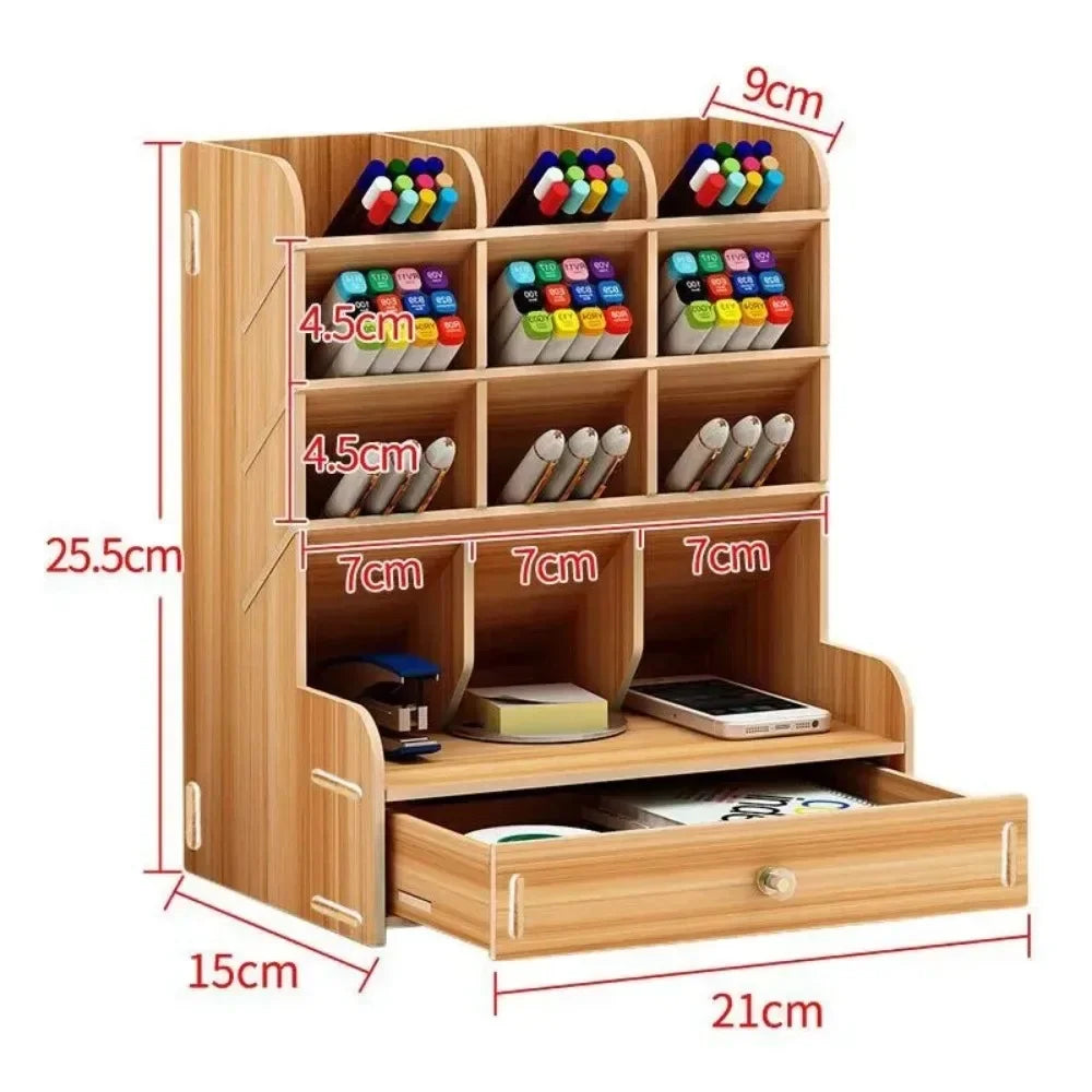 Multifunctional Wooden Pen Organizer