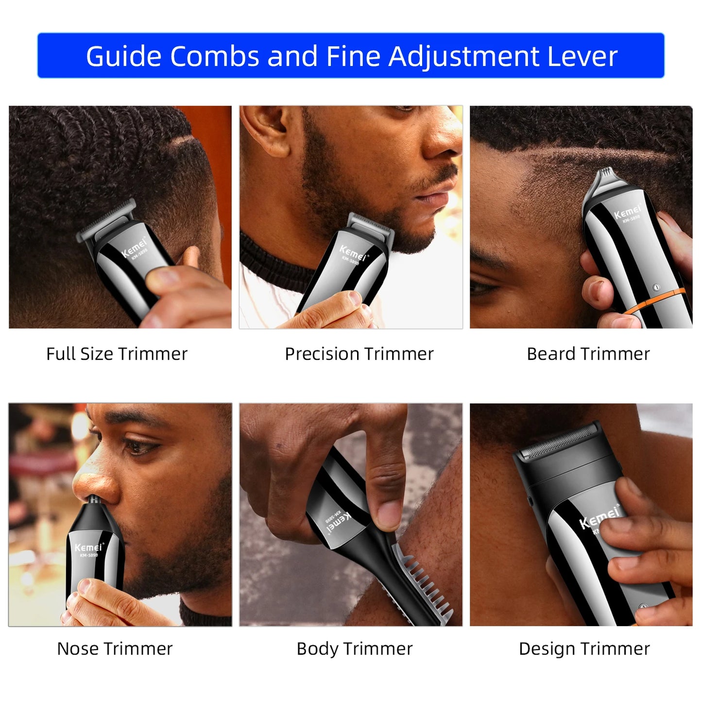 Kemei 11-in-1 Waterproof Men's Grooming Kit – Beard Trimmer, Razor, Hair Clippers & Nose Trimmer