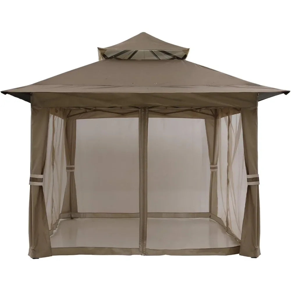 Patio Outdoor Pop Up Gazebo With Mesh Walls (13x13 Brown)