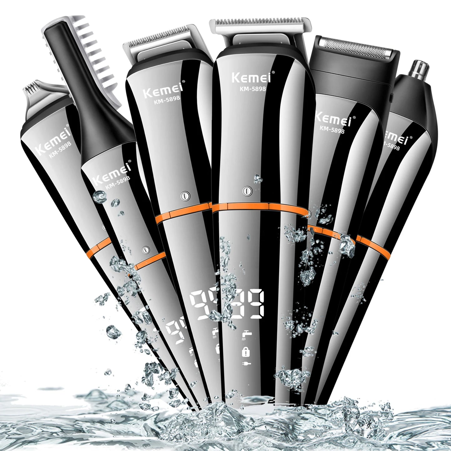 Kemei 11-in-1 Waterproof Men's Grooming Kit – Beard Trimmer, Razor, Hair Clippers & Nose Trimmer