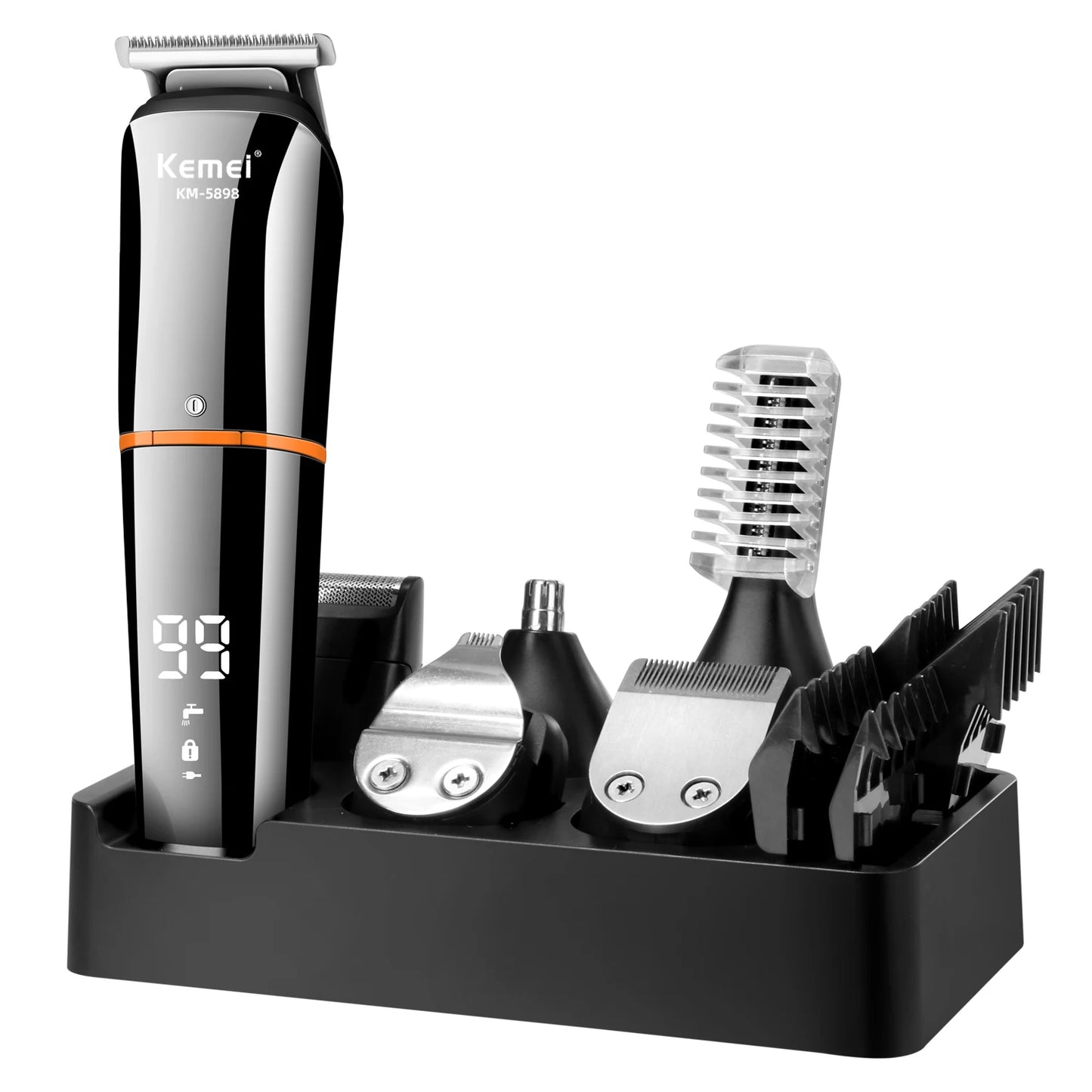 Kemei 11-in-1 Waterproof Men's Grooming Kit – Beard Trimmer, Razor, Hair Clippers & Nose Trimmer