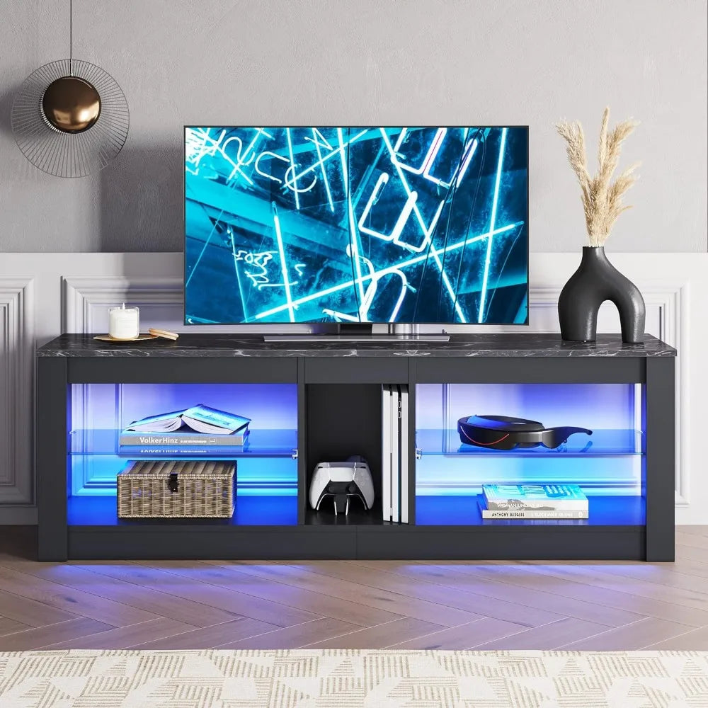 Modern TV Stand With Open Shelf Storage Cabinet