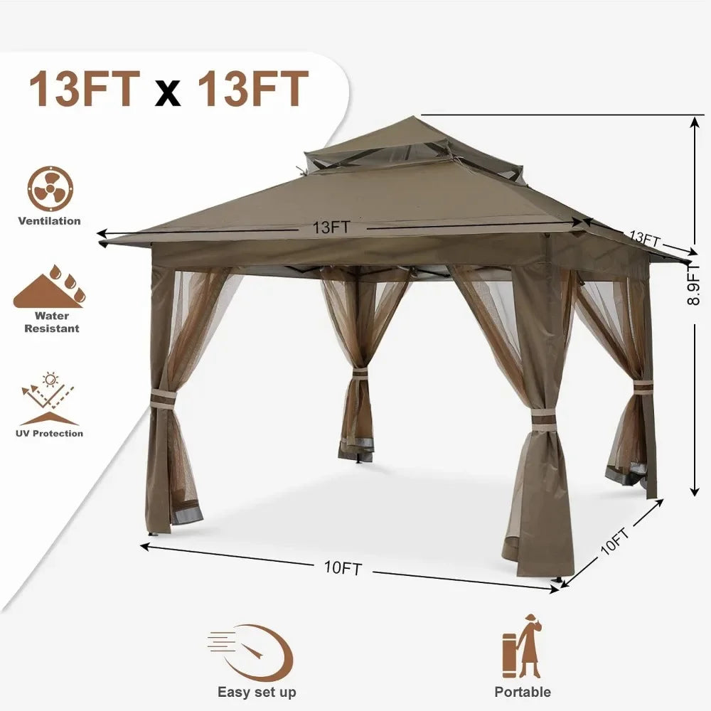 Patio Outdoor Pop Up Gazebo With Mesh Walls (13x13 Brown)