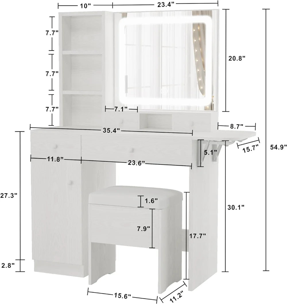 LIKIMIO Vanity Desk with Drawers & LED Lighted Mirror