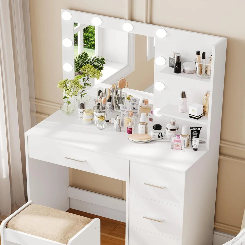 Rovaurx Makeup Vanity Table with Lighted Mirror