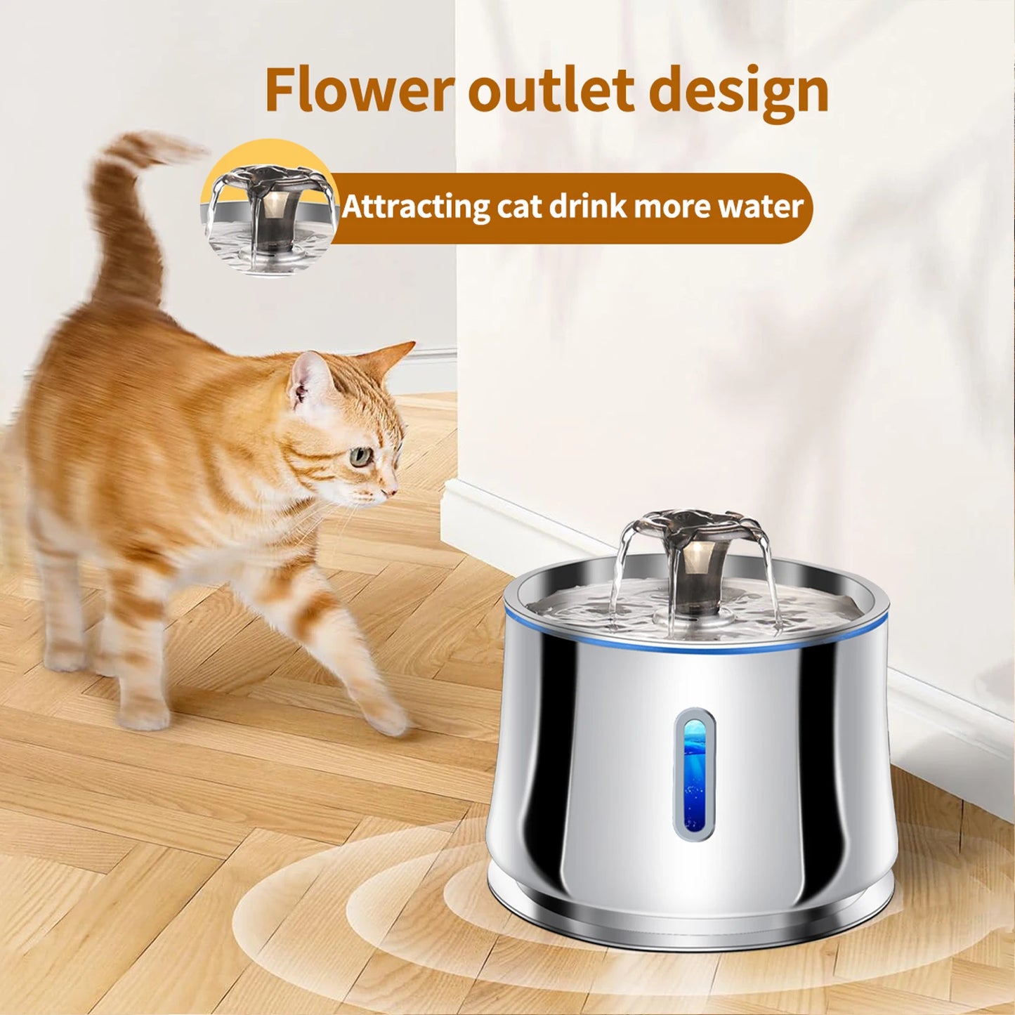 Stainless Steel Water Fountain for Cats Dog Transparent Window Pet Water Fountain with Sensor & Filter Cat Mute Water Dispenser