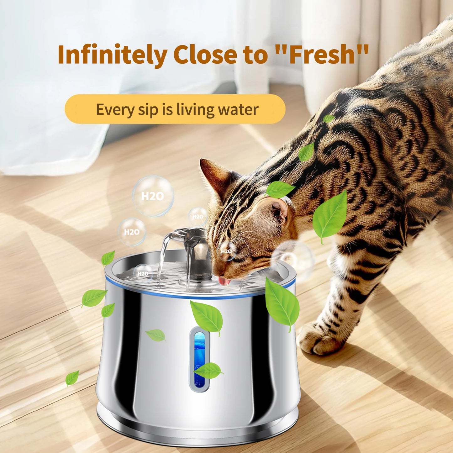 Stainless Steel Water Fountain for Cats Dog Transparent Window Pet Water Fountain with Sensor & Filter Cat Mute Water Dispenser