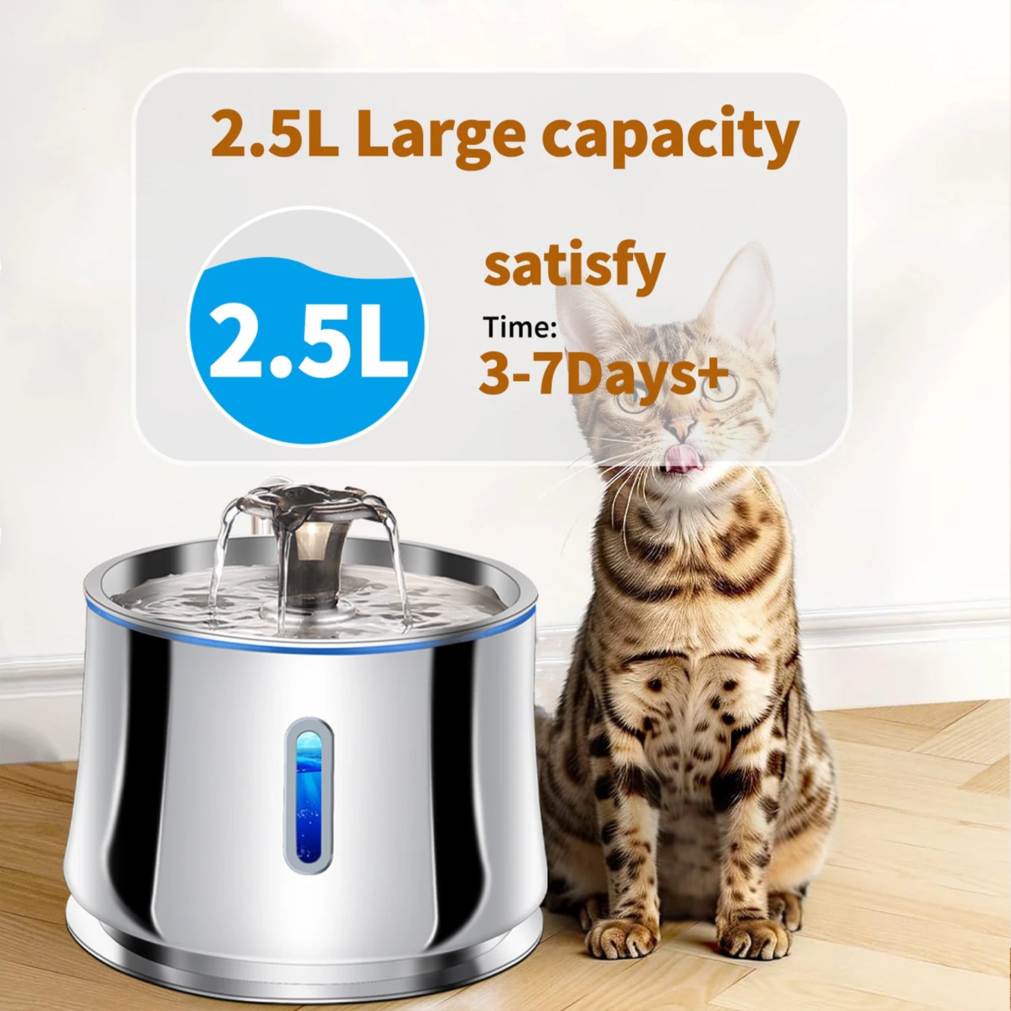 Stainless Steel Water Fountain for Cats Dog Transparent Window Pet Water Fountain with Sensor & Filter Cat Mute Water Dispenser